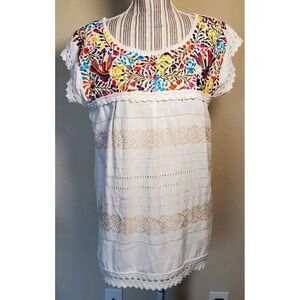 El Interior La Sirena Folk Art Clothing Mexican Hand Embroided Top Sz M